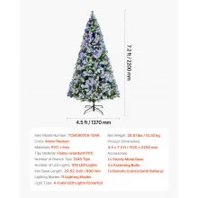 VEVOR Christmas Tree, 7.2ft Prelit Flocked Artificial Tree, Full Holiday Xmas Deco Trees with 470 Colorful LED Lights, 11 Lighting Modes & 1346 Branch Tips for Home Party Office Decoration
