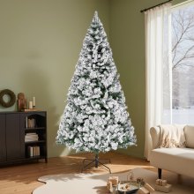VEVOR Christmas Tree, 7.2ft Prelit Flocked Artificial Tree, Full Holiday Xmas Deco Trees with 470 Colorful LED Lights, 11 Lighting Modes & 1346 Branch Tips for Home Party Office Decoration
