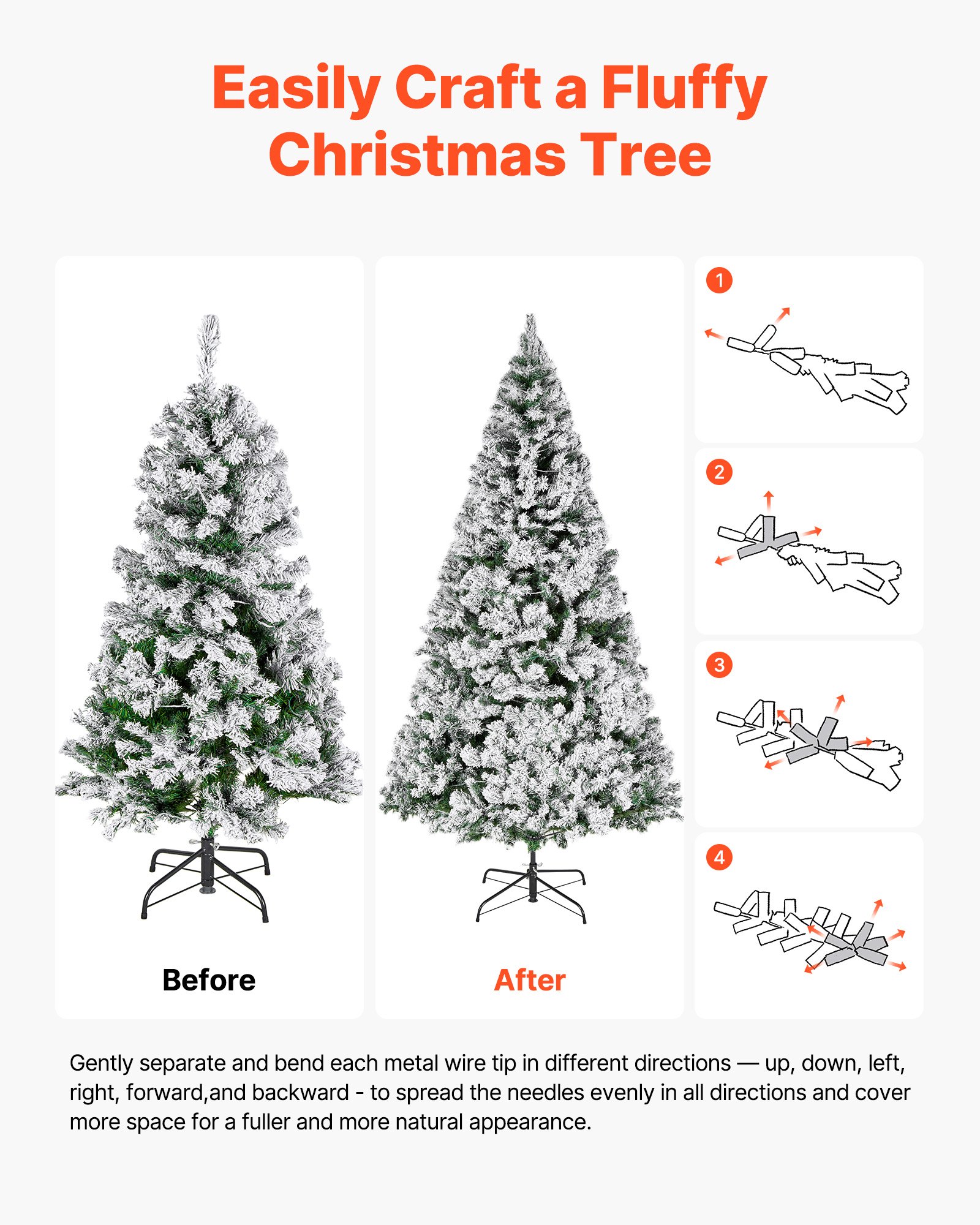 VEVOR Christmas Tree, 7.2ft Prelit Flocked Artificial Tree, Full Holiday Xmas Deco Trees with 470 Colorful LED Lights, 11 Lighting Modes & 1346 Branch Tips for Home Party Office Decoration