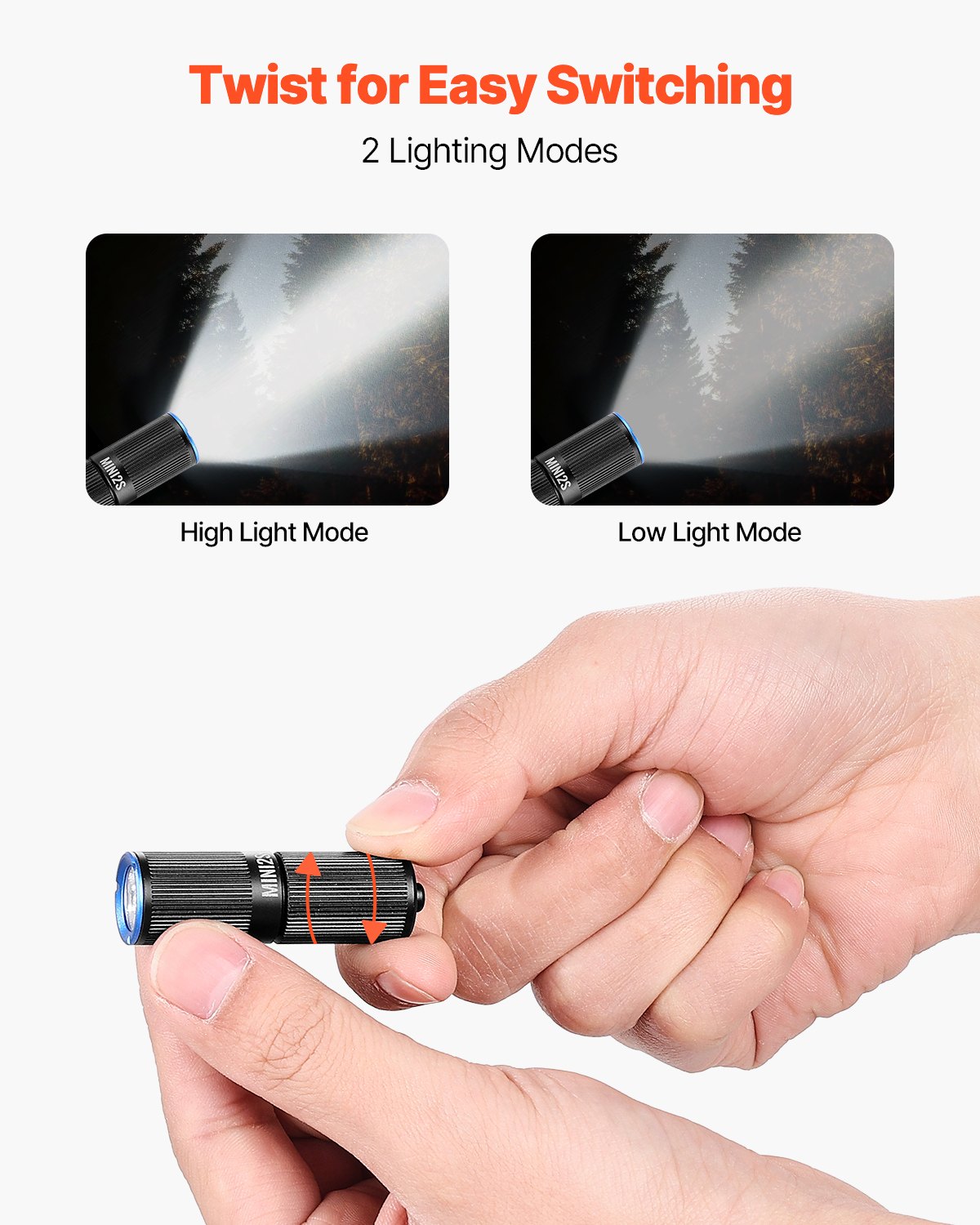 VEVOR Keychain Flashlight, Rechargeable Mini LED Flashlight, 200 High Lumens Pocket-Sized Flashlight with 2 Lighting Modes, IPX7 Waterproof Portable Flashlight for Everyday Carry, Camping, Emergencies