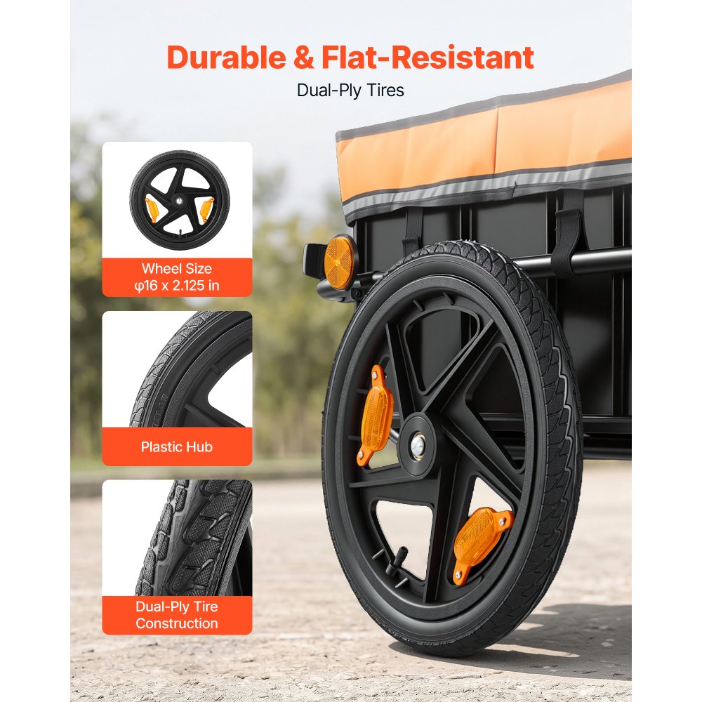 VEVOR Bike Cargo Trailer 88 lbs 2-in-1 Pushcart Heavy-Duty Bicycle Wagon, Cart with Waterproof Cover, 16-Inch Wheels, Reflectors, Carbon Steel Frame, Fits 22-28 in Bike Wheels, for Carrying Cargo
