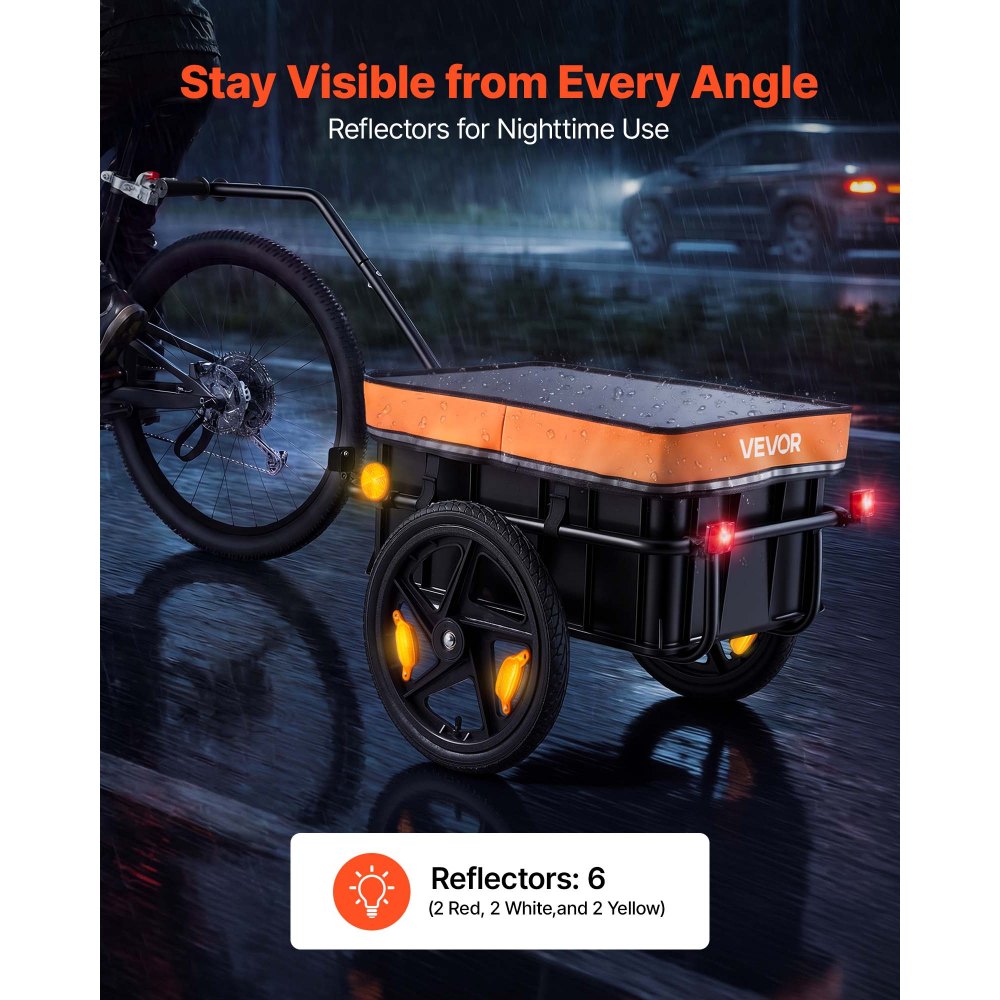 VEVOR Bike Cargo Trailer 88 lbs 2-in-1 Pushcart Heavy-Duty Bicycle Wagon, Cart with Waterproof Cover, 16-Inch Wheels, Reflectors, Carbon Steel Frame, Fits 22-28 in Bike Wheels, for Carrying Cargo