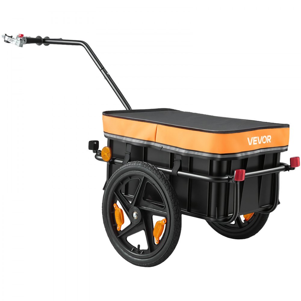VEVOR Bike Cargo Trailer 88 lbs 2-in-1 Pushcart Heavy-Duty Bicycle Wagon, Cart with Waterproof Cover, 16-Inch Wheels, Reflectors, Carbon Steel Frame, Fits 22-28 in Bike Wheels, for Carrying Cargo