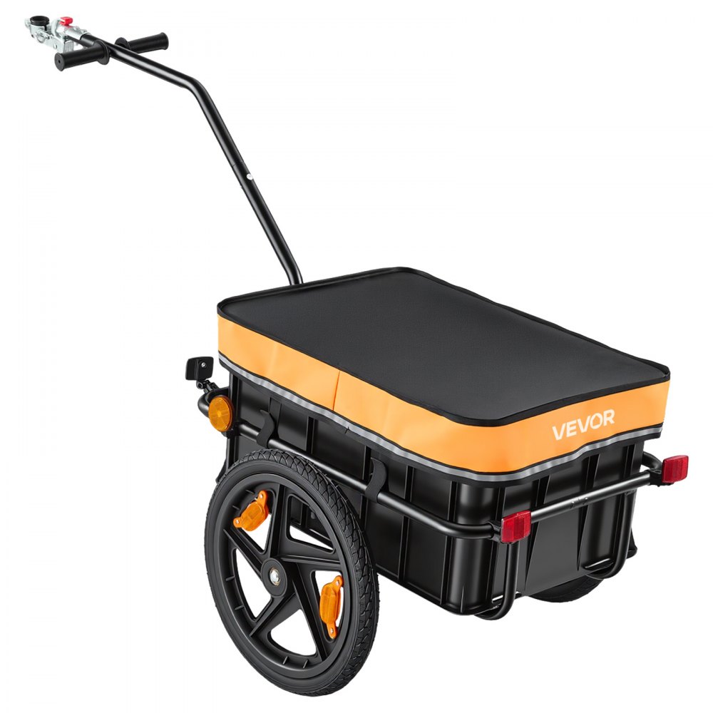 VEVOR Bike Cargo Trailer 88 lbs 2-in-1 Pushcart Heavy-Duty Bicycle Wagon, Cart with Waterproof Cover, 16-Inch Wheels, Reflectors, Carbon Steel Frame, Fits 22-28 in Bike Wheels, for Carrying Cargo