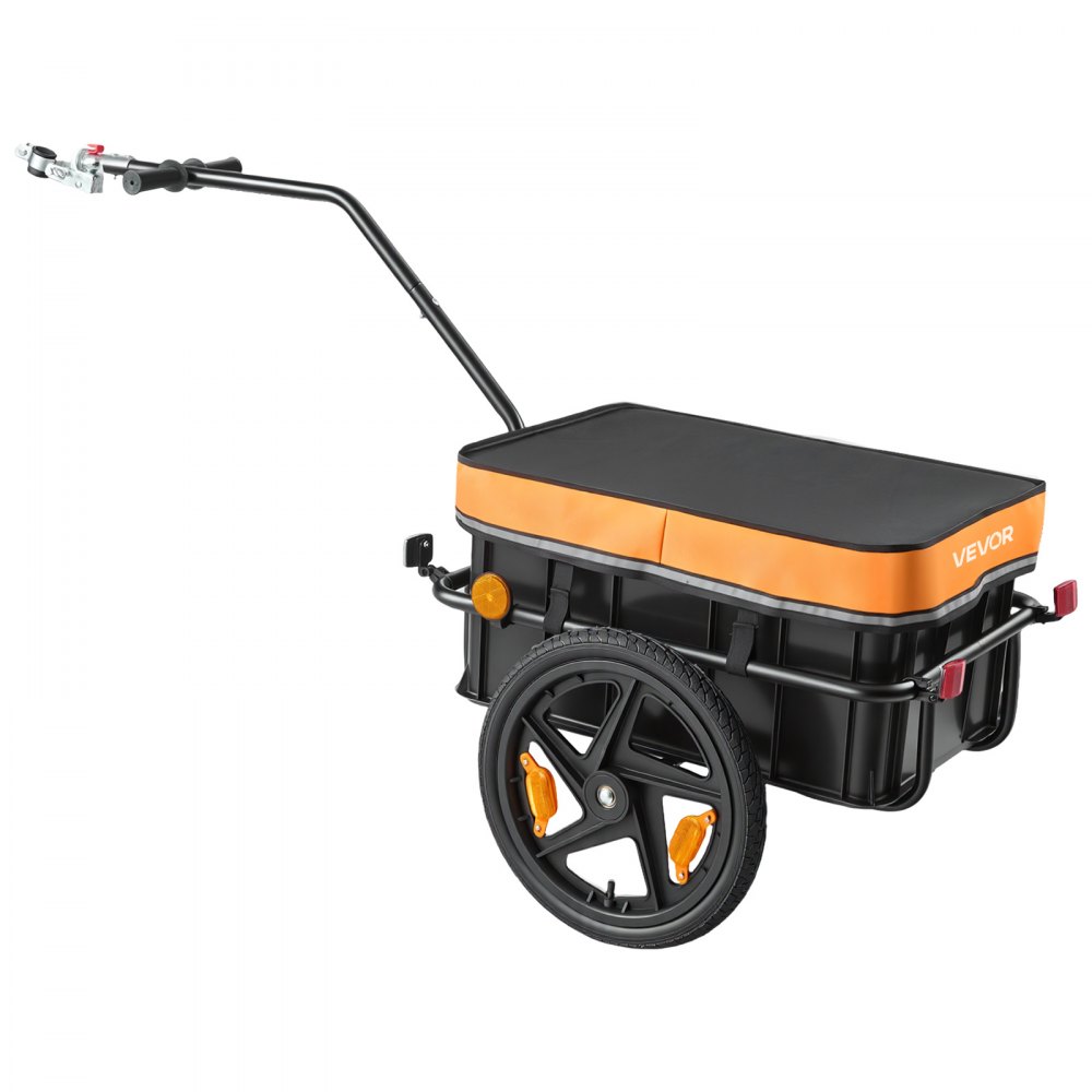 VEVOR Bike Cargo Trailer 88 lbs 2-in-1 Pushcart Heavy-Duty Bicycle Wagon, Cart with Waterproof Cover, 16-Inch Wheels, Reflectors, Carbon Steel Frame, Fits 22-28 in Bike Wheels, for Carrying Cargo