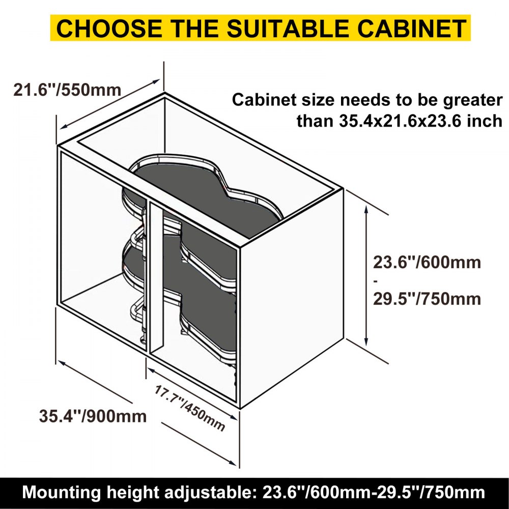VEVOR Cloud Blind Corner Pullout Blind Corner Cabinet Pull Out for 34 In 2 Tier