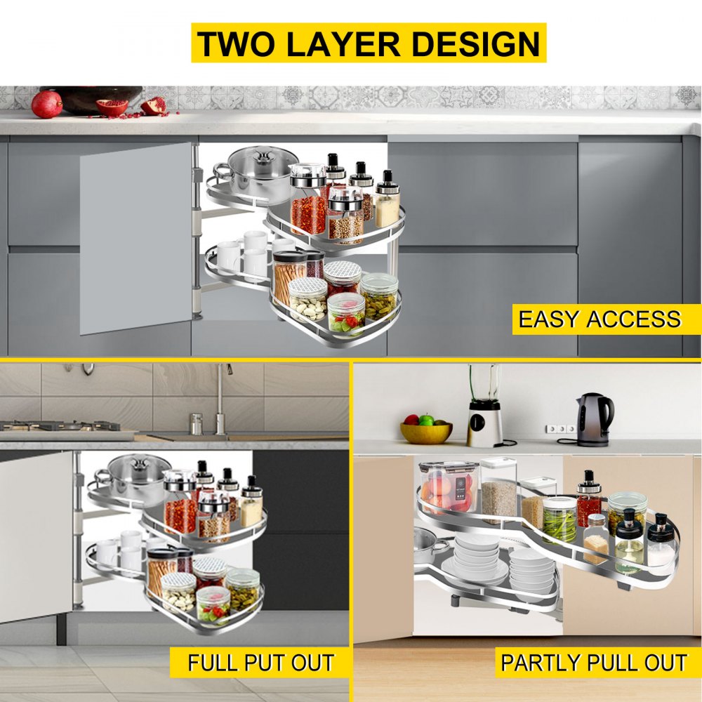 VEVOR Swing Right Blind Corner Cabinet Pull Out for 36 inch Cabinet, 2 Tier Swing Tray Blind Kitchen Cabinet, Soft Close Cloud Blind Organizer for Left Handed Open Blind Corner Cabinet