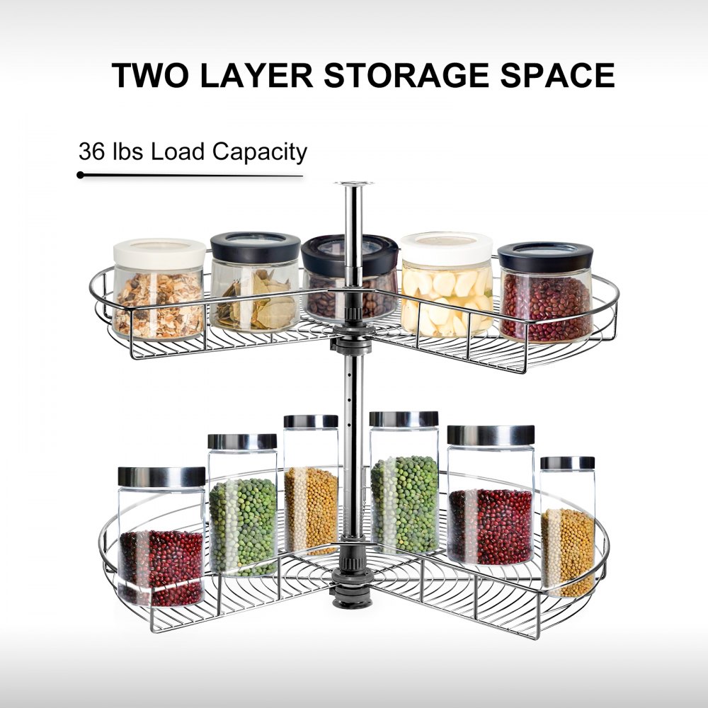 VEVOR Kidney Shaped Chrome Corner Organizer 71 cm Diameter Kitchen Cabinet Blind Corner 2-Shelf Blind Corner Organizer Stainless Steel Lazy Susan Replacement Shelf Silver Blind Corner Shelf 36 lbs