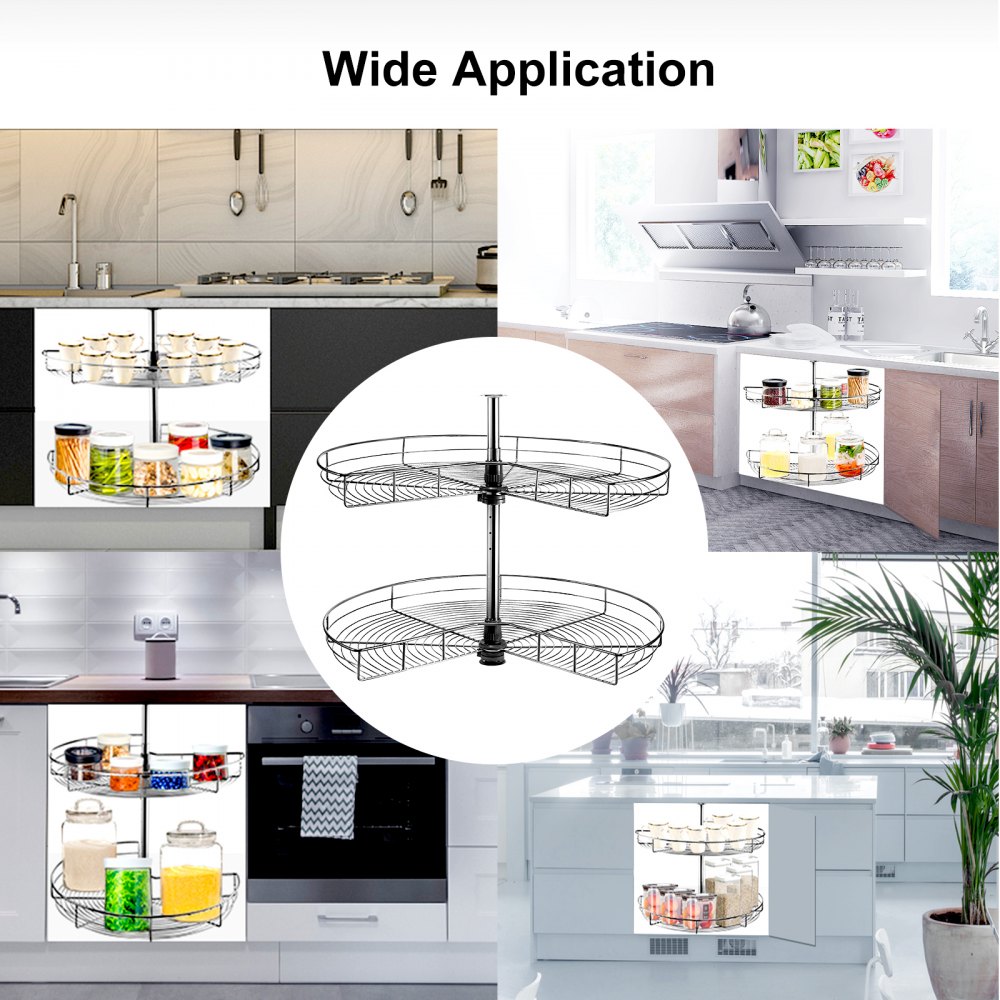 VEVOR Kidney Shaped Chrome Corner Organizer 71 cm Diameter Kitchen Cabinet Blind Corner 2-Shelf Blind Corner Organizer Stainless Steel Lazy Susan Replacement Shelf Silver Blind Corner Shelf 36 lbs