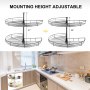 VEVOR Kidney Shaped Chrome Corner Organizer 28" Diameter Kitchen Cabinet Blind Corner 2-Shelf Blind Corner Organizer Stainless Steel Lazy Susan Replacement Shelf Silver Blind Corner Shelf 36 lbs