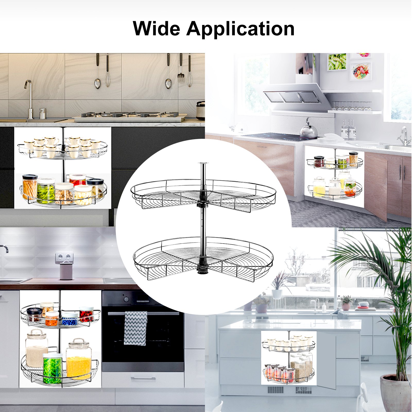 VEVOR Kidney Shaped Chrome Corner Organizer 71 cm Diameter Kitchen Cabinet Blind Corner 2-Shelf Blind Corner Organizer Stainless Steel Lazy Susan Replacement Shelf Silver Blind Corner Shelf 36 lbs