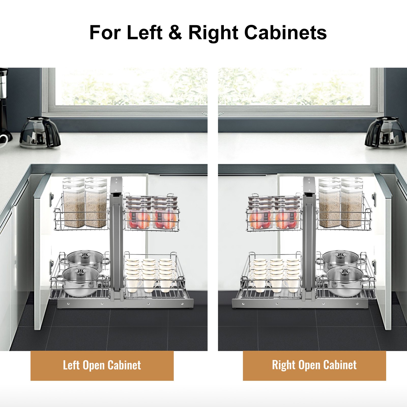 VEVOR Pull Out Blind Corner Cabinet, 15.7 Inch Opening Chrome Soft Close Blind Corner with Four Shelf, Slide Out Kitchen Cabinet Organizer for Minimum Cabinet Size 31.5''Wx21.6''Dx25.6''H