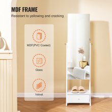 VEVOR Mirror Jewelry Cabinet Standing Mirror with Storage Full Length White