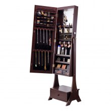 VEVOR Mirror Jewelry Cabinet Standing Mirror with Storage Full Length Brown