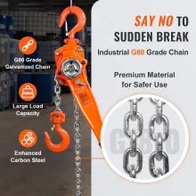 VEVOR Manual Lever Chain Hoist, 1-1/2 Ton 3300 lbs Capacity 10 FT Come Along, G80 Galvanized Carbon Steel with Weston Double-Pawl Brake,Auto Chain Leading & 360° Rotation Hook, for Garage Factory Dock