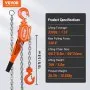 VEVOR Manual Lever Chain Hoist, 1-1/2 Ton 1496.9 kg Capacity 6.1m Come Along, G80 Galvanized Carbon Steel with Weston Double-Pawl Brake, Auto Chain Leading & 360° Rotation Hook, for Garage Factory Dock