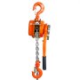bright orange VEVOR chain hoist with dual hooks, steel chain, and ergonomic handle.