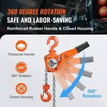 VEVOR Manual Lever Chain Hoist, 3/4 Ton 1650 lbs Capacity 10 FT Come Along, G80 Galvanized Carbon Steel with Weston Double-Pawl Brake, Auto Chain Leading & 360° Rotation Hook, for Garage Factory Dock