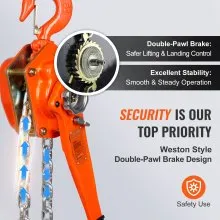 VEVOR Manual Lever Chain Hoist, 3 Ton 6600 lbs Capacity 10 FT Come Along, G80 Galvanized Carbon Steel with Weston Double-Pawl Brake, Auto Chain Leading & 360° Rotation Hook, for Garage Factory Dock