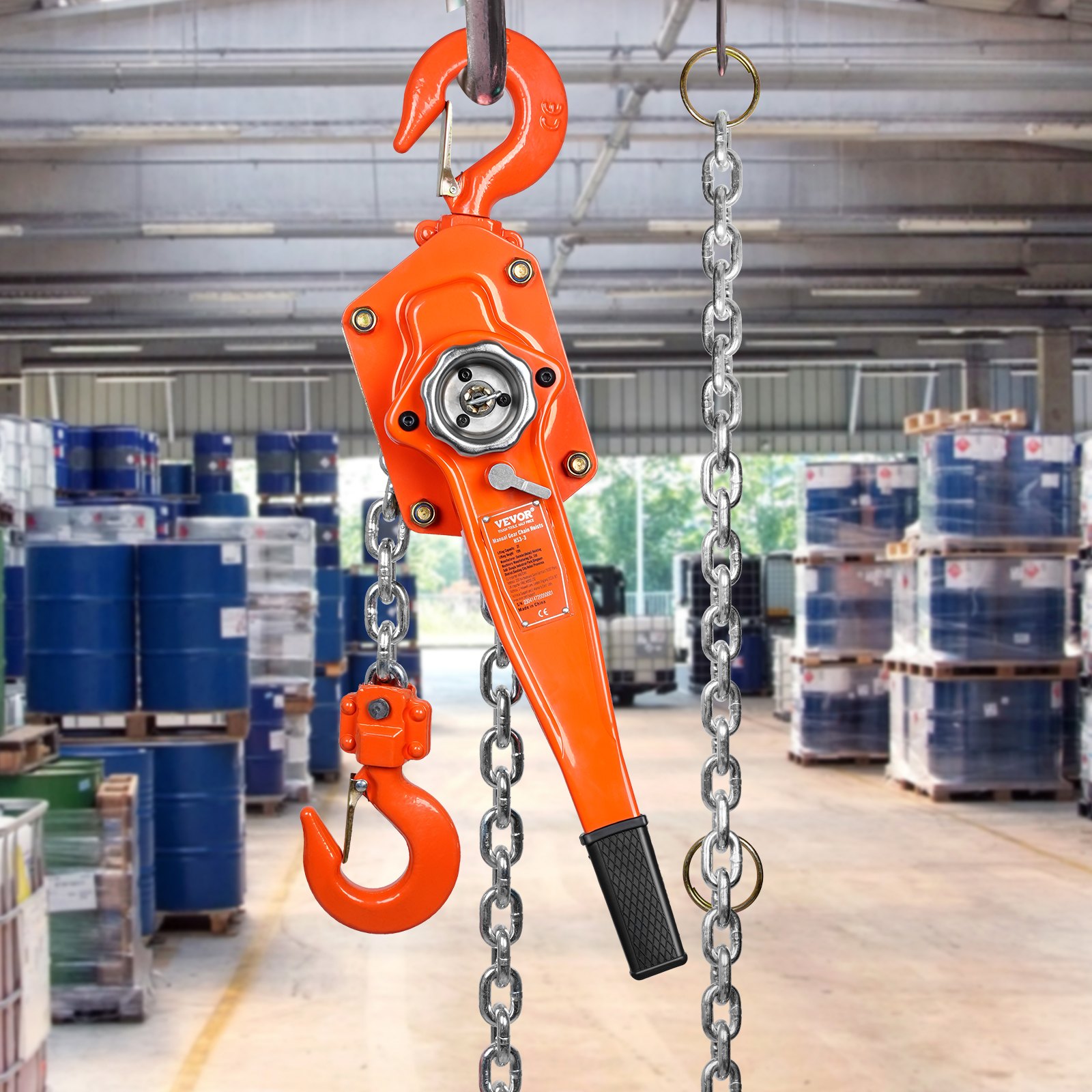 VEVOR Manual Lever Chain Hoist, 3 Ton 6600 lbs Capacity 20 FT Come Along, G80 Galvanized Carbon Steel with Weston Double-Pawl Brake, Auto Chain Leading & 360° Rotation Hook, for Garage Factory Dock
