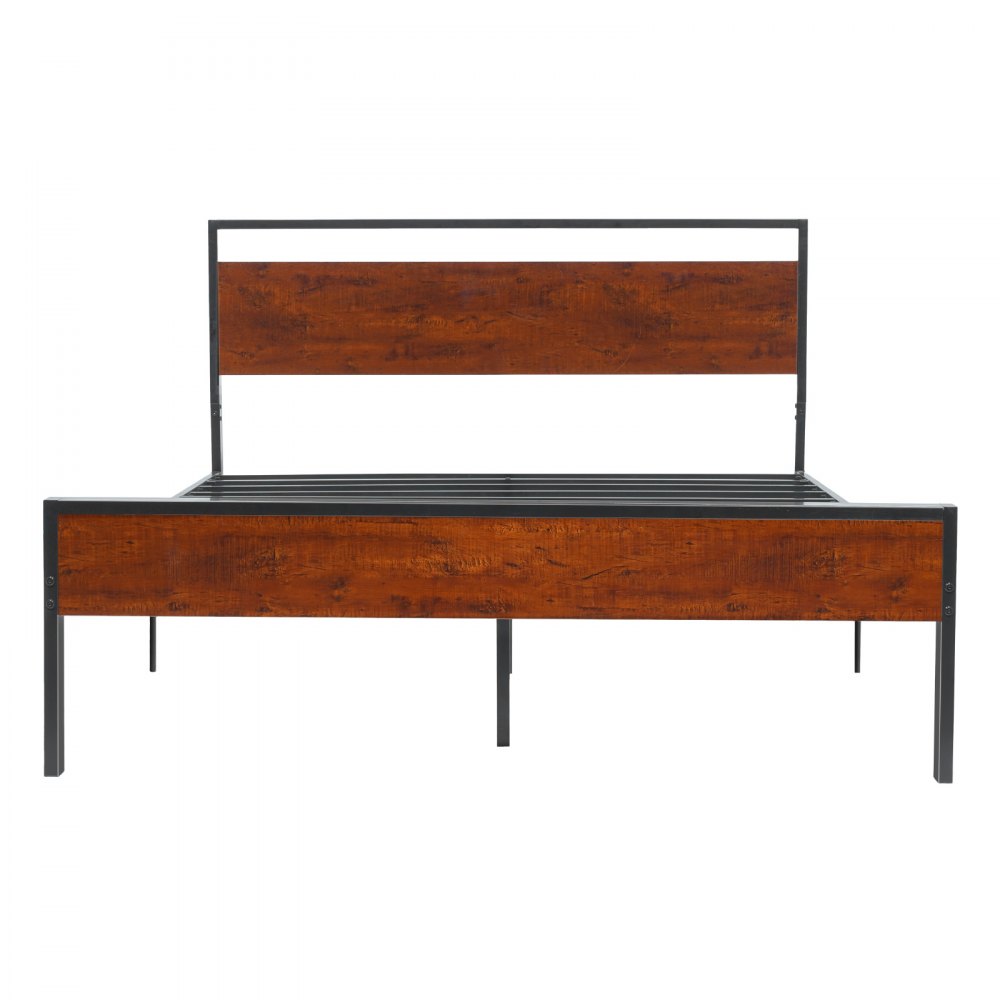 VEVOR King Size Bed Frame, 35 cm Black Metal Platform Bed Frame with Retro Brown Wooden Headboard and Footboard, Large Under-Bed Storage, Non-Slip Without Noise, No Box Spring Needed, Easy Assembly