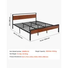 King Size Metal Platform Bed Frame with Headboard & Under-Bed Storage 14 Inch