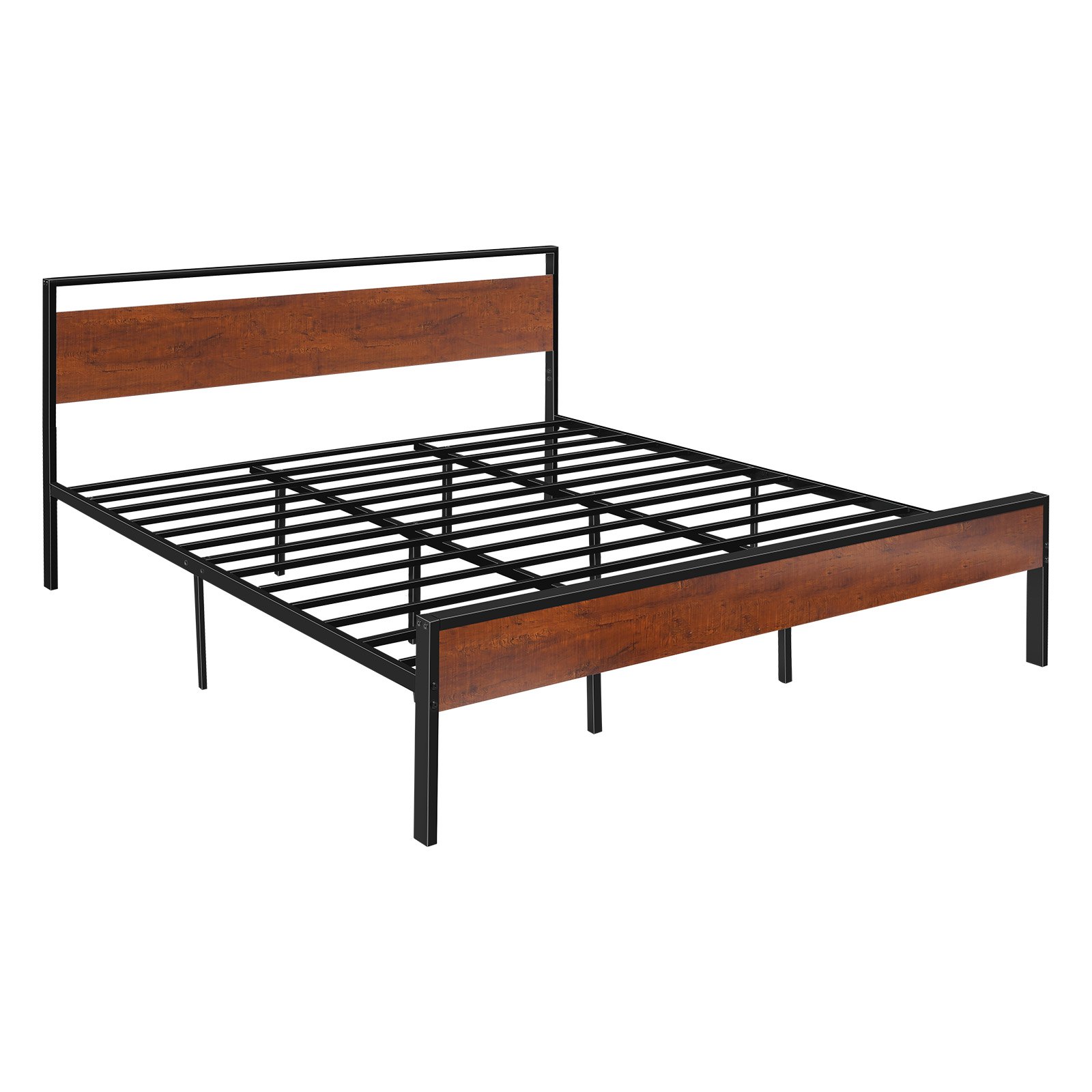 VEVOR King Size Bed Frame, 35 cm Black Metal Platform Bed Frame with Retro Brown Wooden Headboard and Footboard, Large Under-Bed Storage, Non-Slip Without Noise, No Box Spring Needed, Easy Assembly