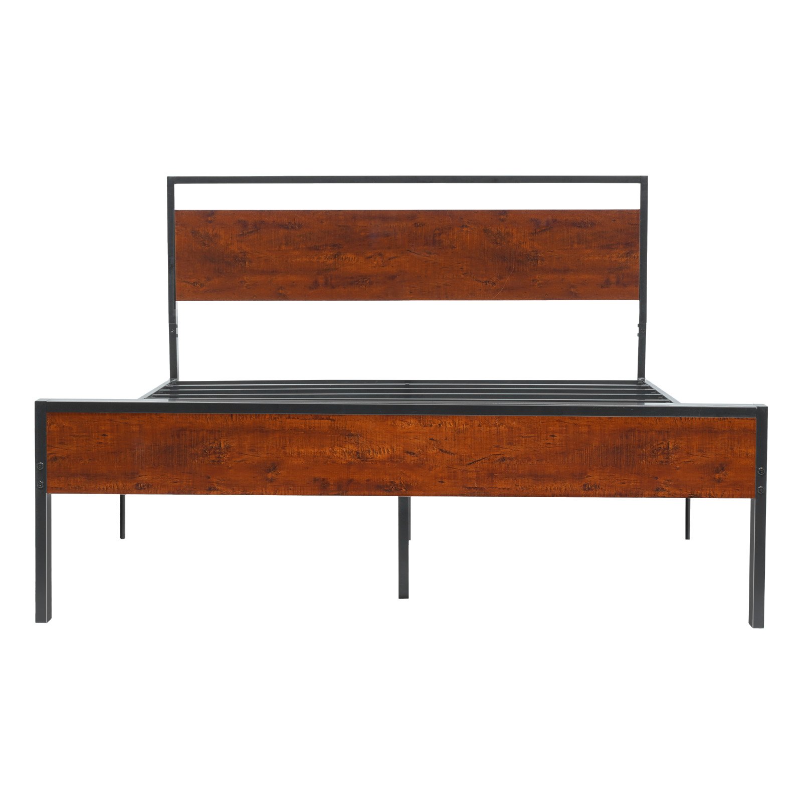 VEVOR King Size Bed Frame, 35 cm Black Metal Platform Bed Frame with Retro Brown Wooden Headboard and Footboard, Large Under-Bed Storage, Non-Slip Without Noise, No Box Spring Needed, Easy Assembly