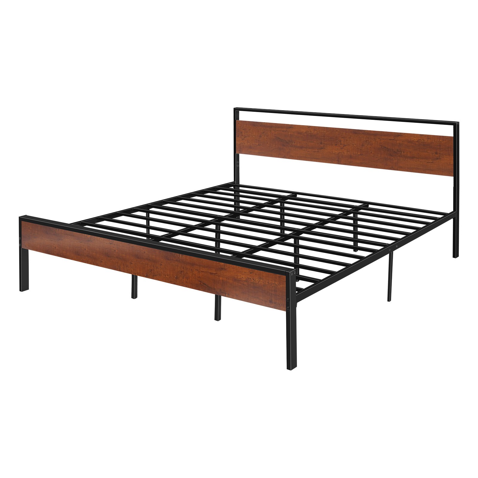 VEVOR King Size Bed Frame, 35 cm Black Metal Platform Bed Frame with Retro Brown Wooden Headboard and Footboard, Large Under-Bed Storage, Non-Slip Without Noise, No Box Spring Needed, Easy Assembly