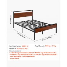 VEVOR Full Size Metal Platform Bed Frame with Headboard & Under-Bed Storage 14in
