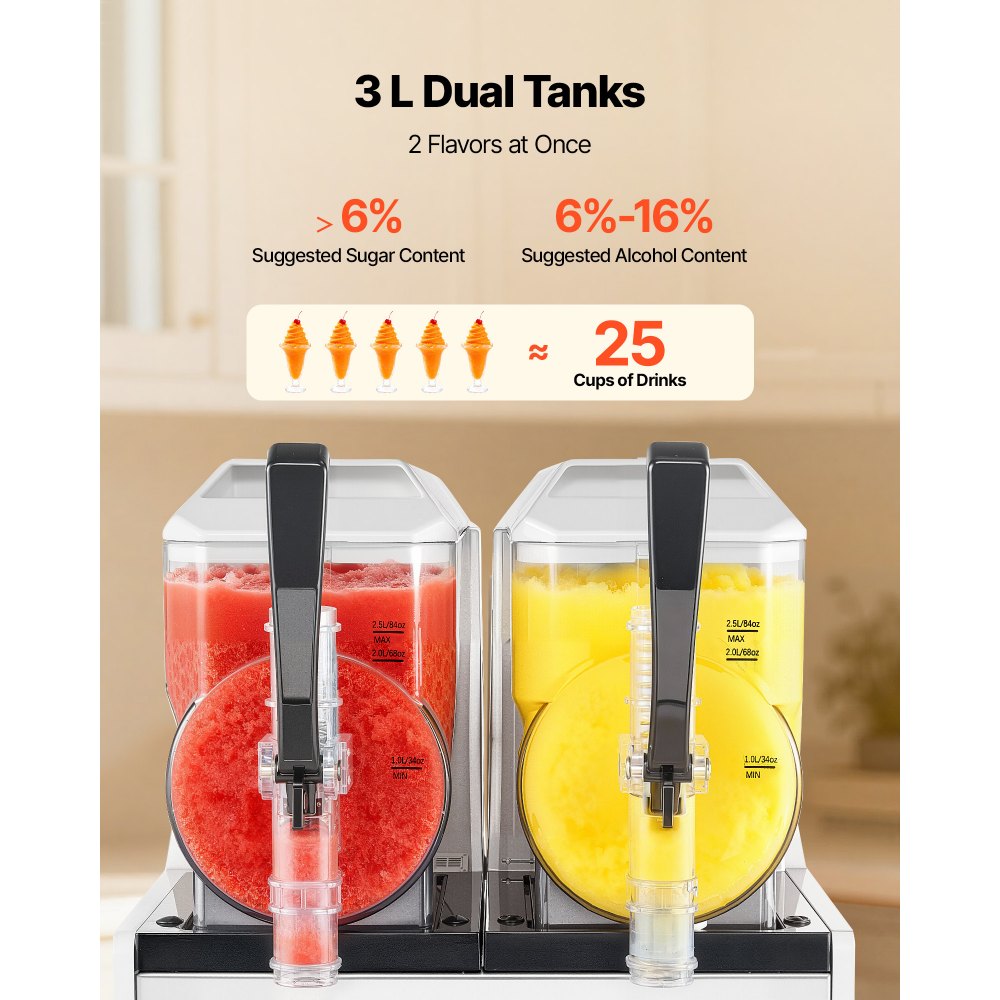VEVOR Slushie Machine, 3L/100oz x 2 Tank Slushy Machine for Home, No Ice Needed Frozen Drink Maker, Margarita Maker with Self-Cleaning, for Frozen Margaritas, Frappés, Milkshake & More