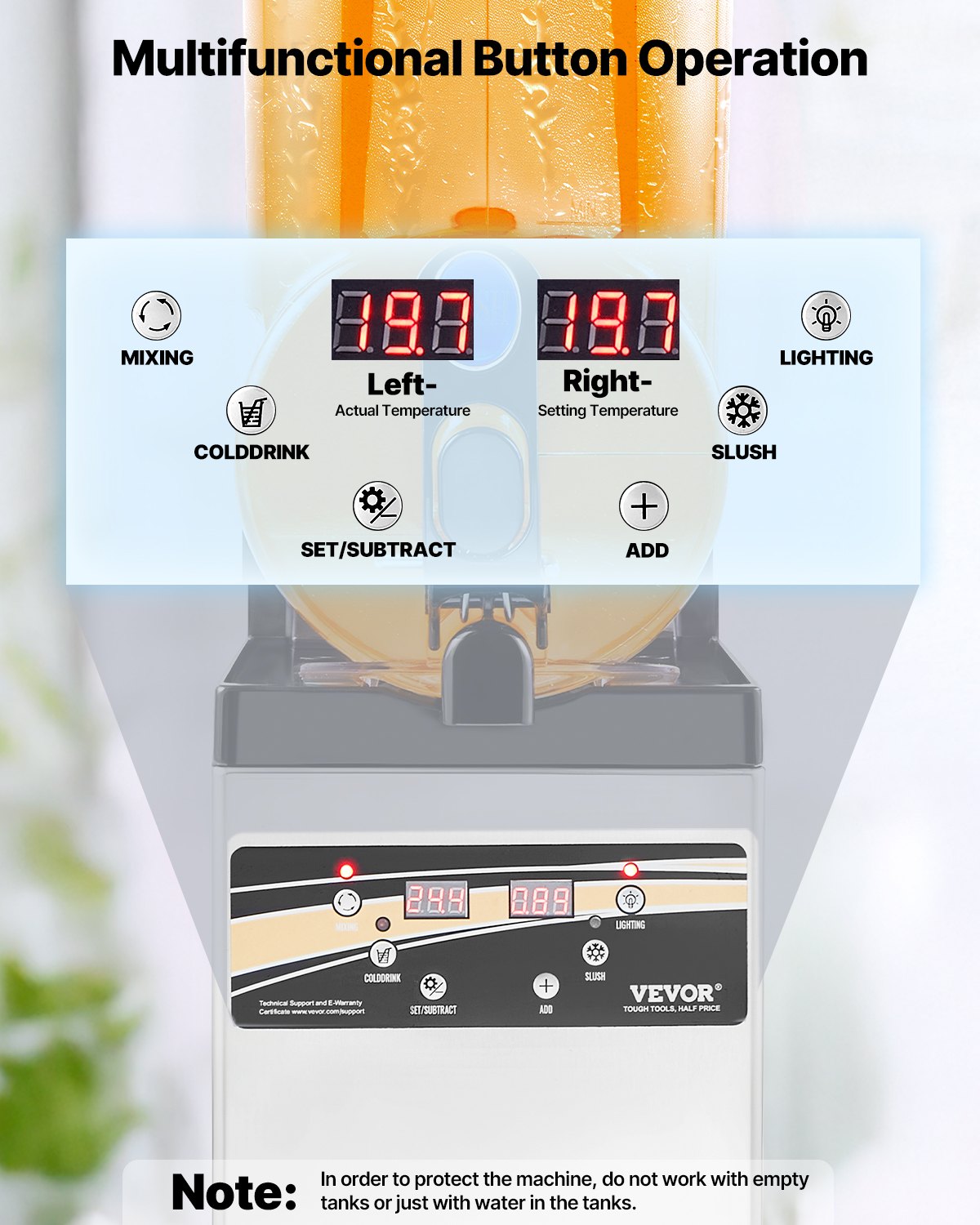 VEVOR Commercial Frozen Drink Maker, 15L Single Tank Slushy Machine, 60 Cups Stainless Steel Margarita Smoothie Frozen Drink Machine, Slushie Maker for Home Party Restaurants Cafe Bars