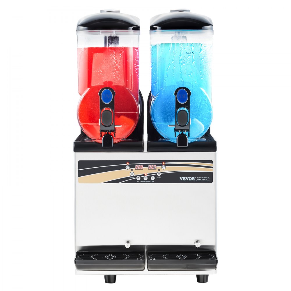 VEVOR Commercial Frozen Drink Maker, 15Lx2 Double Tank Slushy Machine, 120 Cups Stainless Steel Margarita Smoothie Frozen Drink Machine, Slushie Maker for Home Party Restaurants Cafe Bars