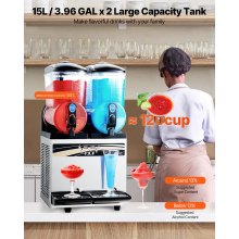 VEVOR Kommerciel Slushmaskine 15Lx2 Tank Margarita Smoothie Frosne Drikkemaskine