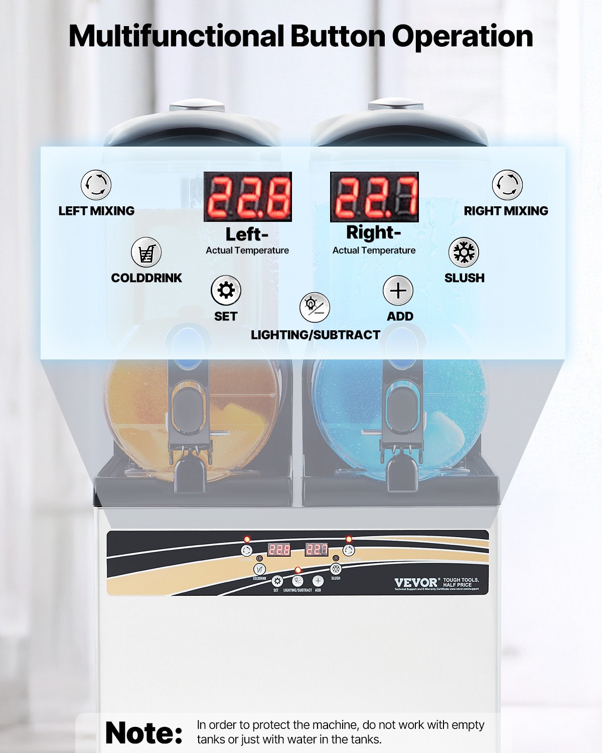 VEVOR Commercial Frozen Drink Maker, 15Lx2 Double Tank Slushy Machine, 120 Cups Stainless Steel Margarita Smoothie Frozen Drink Machine, Slushie Maker for Home Party Restaurants Cafe Bars