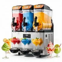 VEVOR Commercial Frozen Drink Maker, 15Lx3 Triple Tank Slushy Machine, 180 Cups Stainless Steel Margarita Smoothie Frozen Drink Machine, Slushie Maker for Home Party Restaurants Cafe Bars