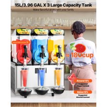 VEVOR Kommerciel Slushmaskine 15Lx3 Tank Margarita Smoothie Frosne Drikkemaskine