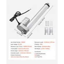 VEVOR 12V Linear Actuator, 9.84 Inch High Speed 0.6"/s Linear Motion Actuator, 225lbs/1000N with IP54 Protection & Mounting Bracket for Lift Desk, Recliner Chairs, Window Door Opener