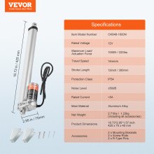 VEVOR Linear Actuator 12V 12Inch 0.55"/s High Speed 220lbs/1000N IP54 Protection