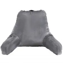 VEVOR Reading Pillow, Large Size Bed Pillow with Shredded Memory Foam, Back Pillow with 3 Pockets and Washable Short Velvet Cloth, Top with Handle, for Watching TV, Reading, Gaming, Resting, Grey
