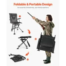 Hunting Chair 360° Swivel Silent Foldable Blind Chair Armrests Anti-Sink Feet