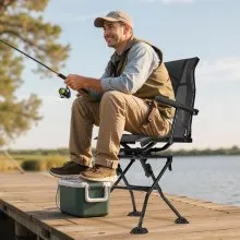 Hunting Chair 360° Swivel Silent Foldable Blind Chair Armrests Anti-Sink Feet