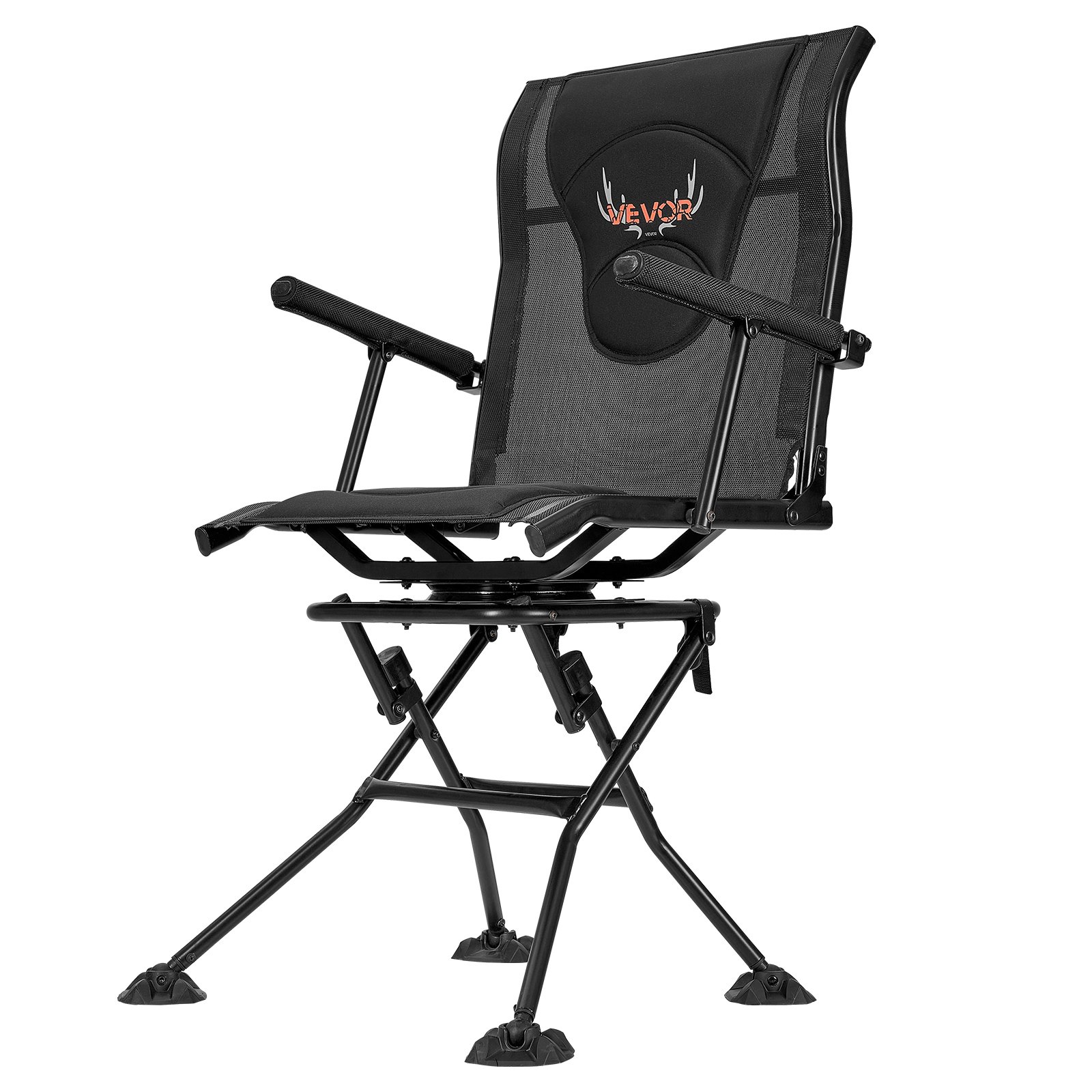 VEVOR Hunting Chair, 360° Silent Swivel, Foldable Portable Blind Chair, Heavy-Duty Steel Frame Ground Stool Seat, with Armrests, Adjustable Carry Strap, Anti-Sink Feet, 300 Lbs Capacity for Fishing
