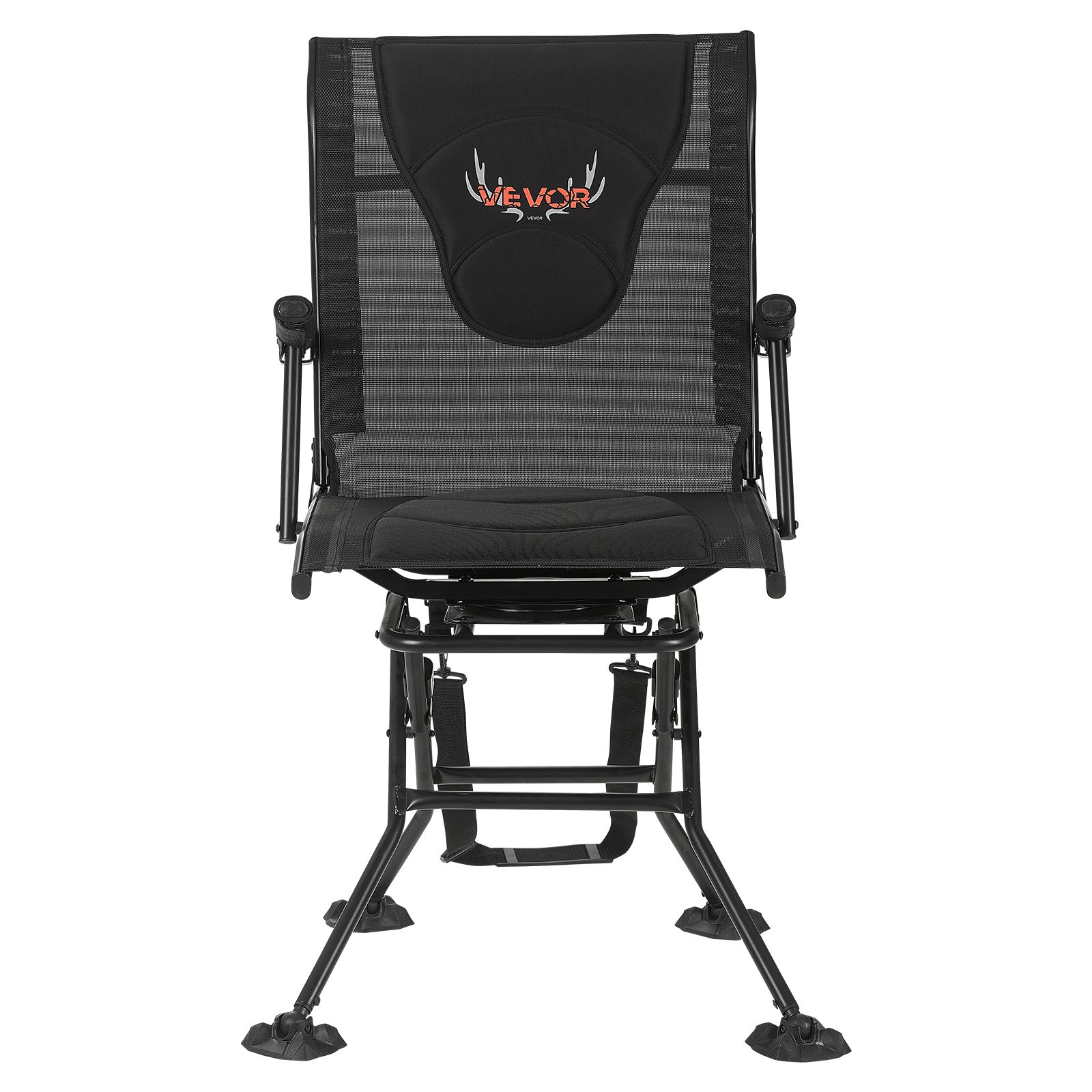 VEVOR Hunting Chair, 360° Silent Swivel, Foldable Portable Blind Chair, Heavy-Duty Steel Frame Ground Stool Seat, with Armrests, Adjustable Carry Strap, Anti-Sink Feet, 300 Lbs Capacity for Fishing