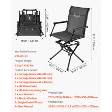 Hunting Chair 360° Swivel Silent Foldable Blind Chair with Armrests Steel Frame