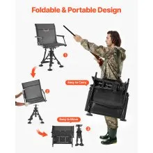 Hunting Chair 360° Swivel Silent Folding Blind Chair Adjustable Legs Armrests