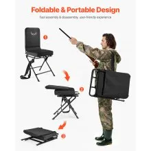 Hunting Chair 360° Swivel Silent Foldable Blind Chair with Steel Frame Backrest