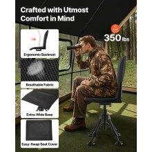 Hunting Chair 360° Swivel Silent Folding Blind Chair Adjustable Legs Seat Cover