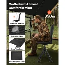 Hunting Chair 360° Swivel Silent Folding Blind Chair Adjustable Legs Seat Cover