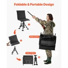 Hunting Chair 360° Swivel Silent Folding Blind Chair Adjustable Legs Seat Cover